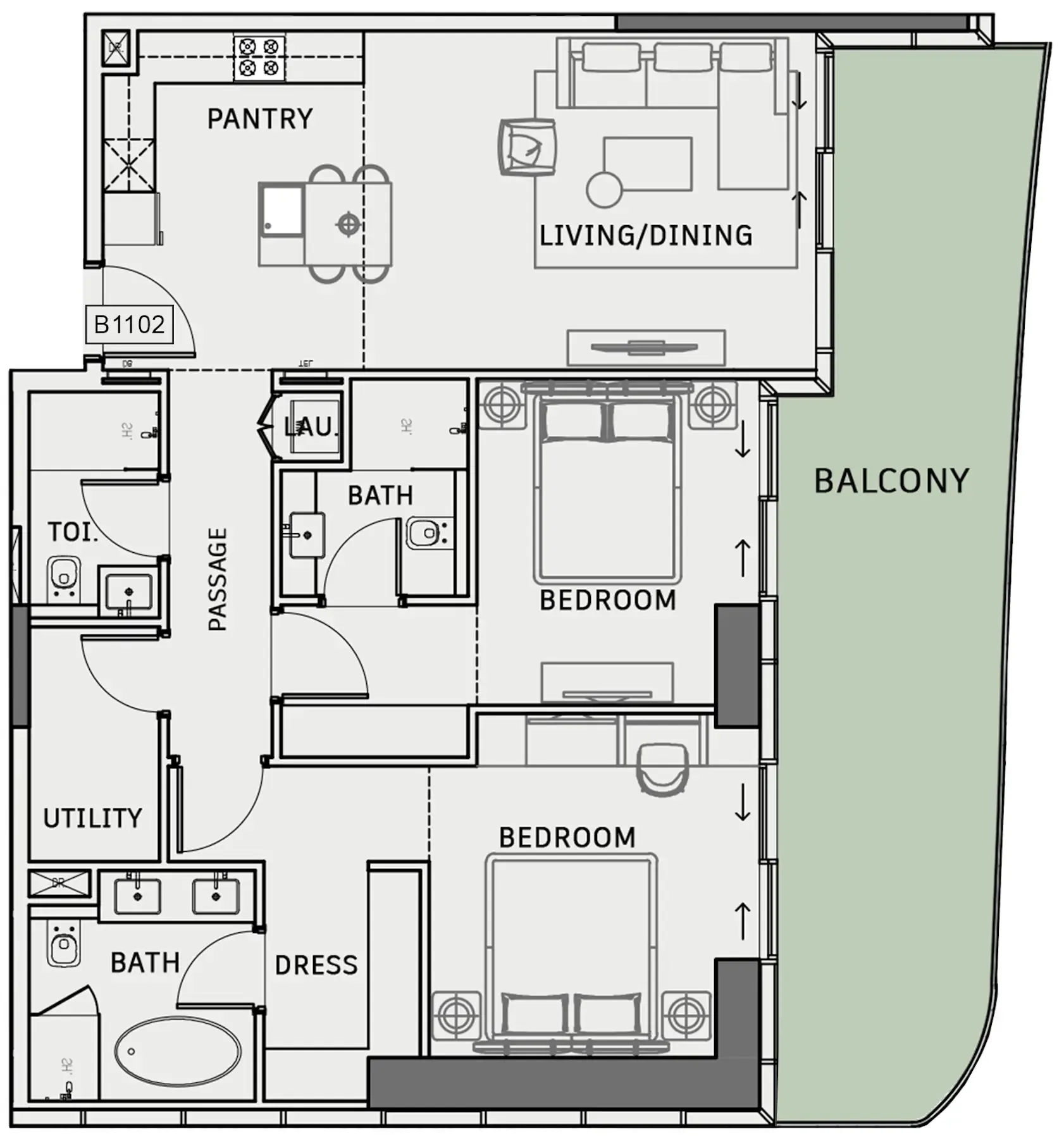 2 BR layout at One Sky Park