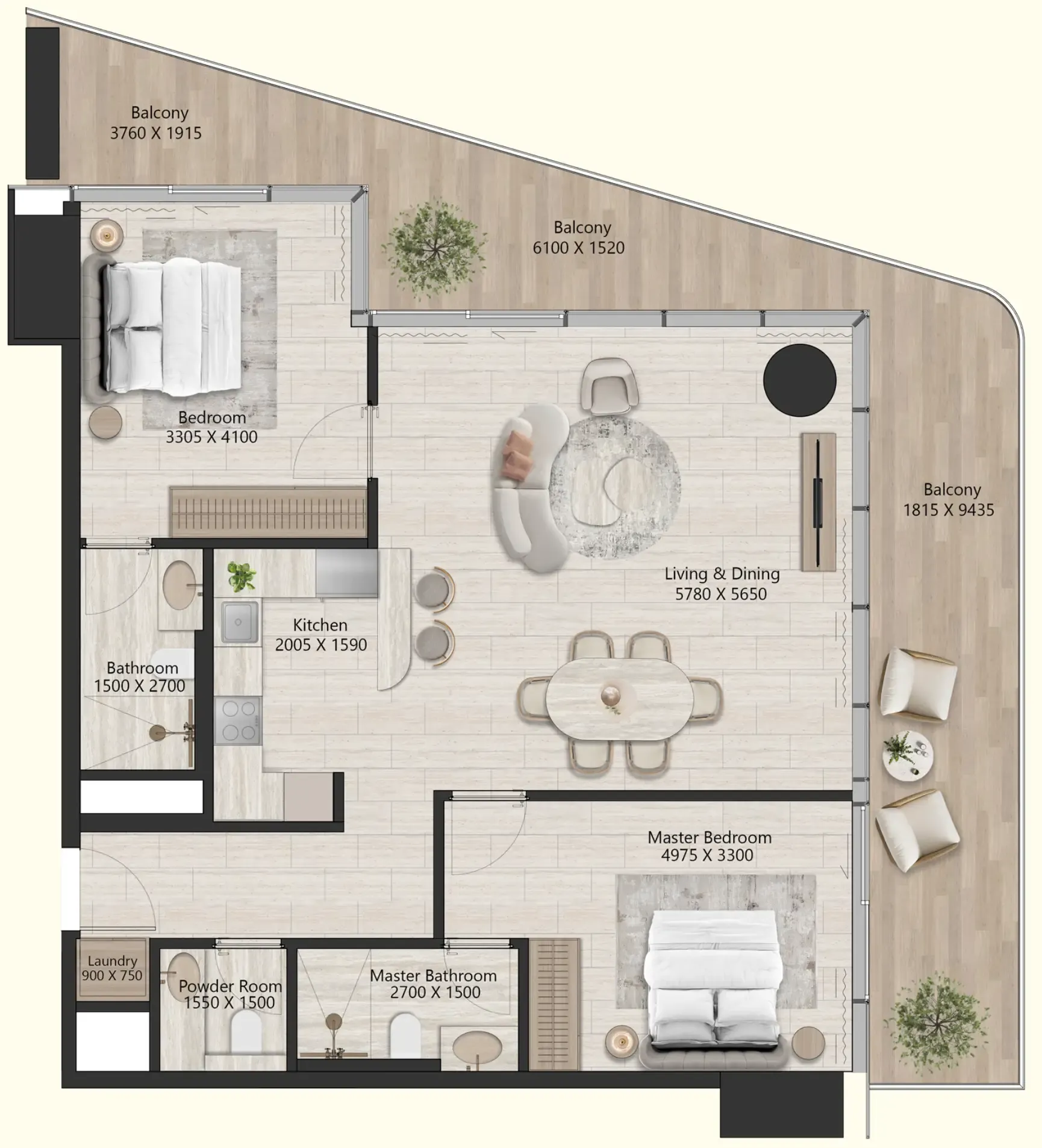 2 BR layout at Il Vento