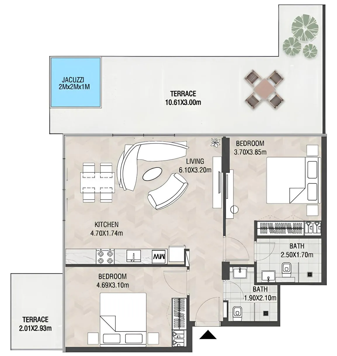 2 BR layout at Trinity