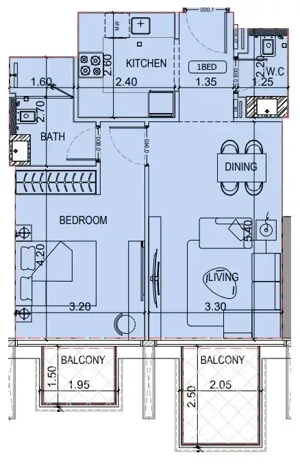 1 BR layout at Binghatti Luxuria