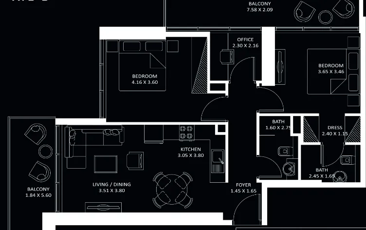 2 BR layout at Elitz 3
