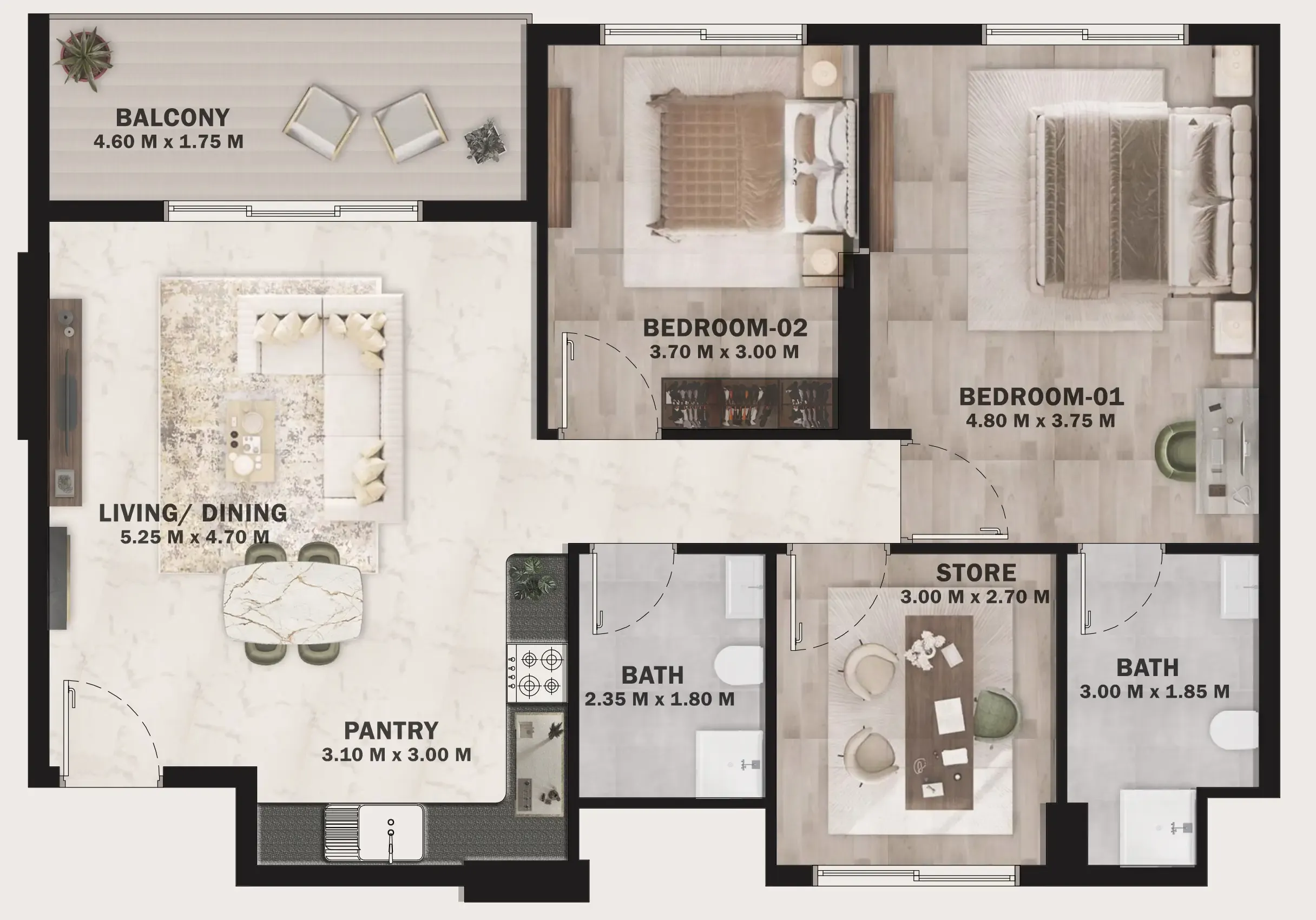 2 BR layout at VOI Residence
