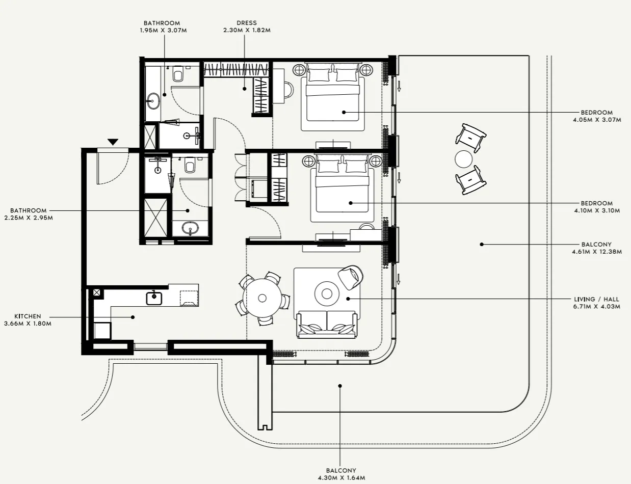 2 BR layout at Azizi Venice 