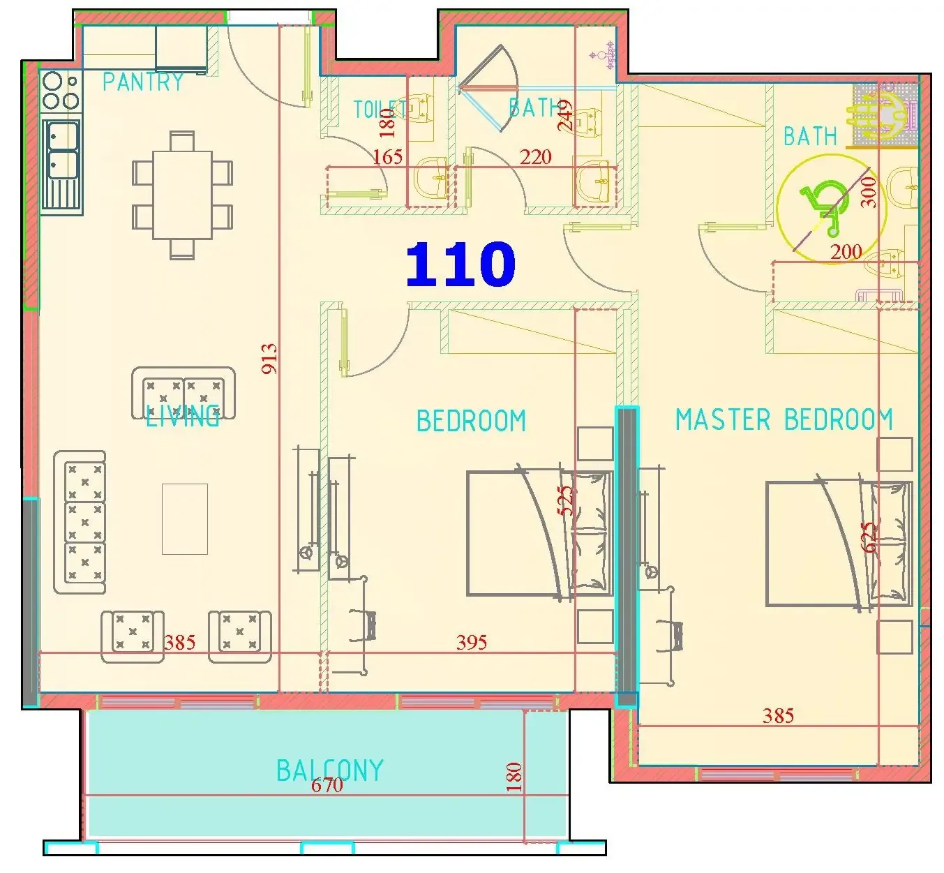 2 BR layout at Carmel Residence