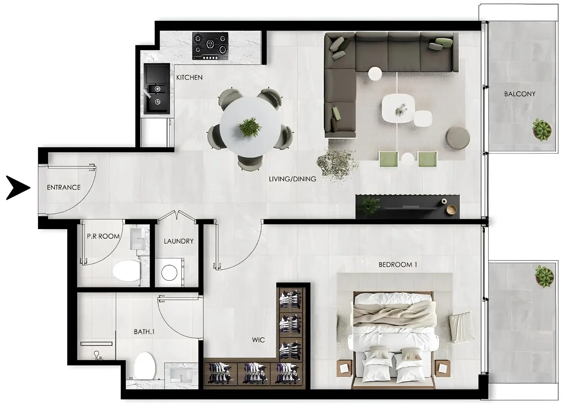 1 BR layout at The Willows Residences
