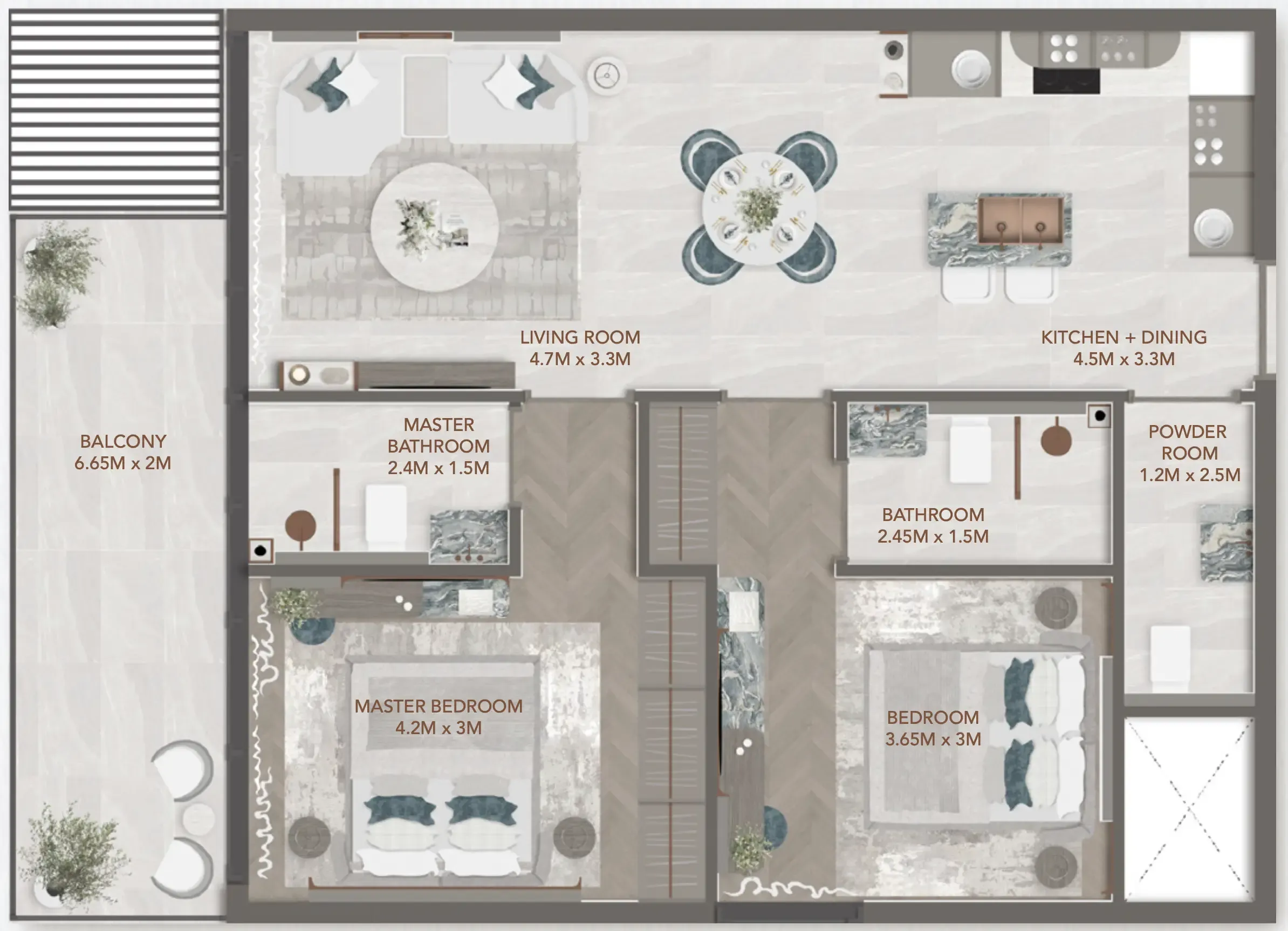 2 BR layout at 241 Waterside