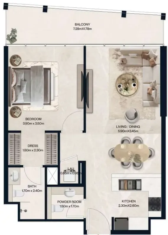 1 BR layout at Norah Residence