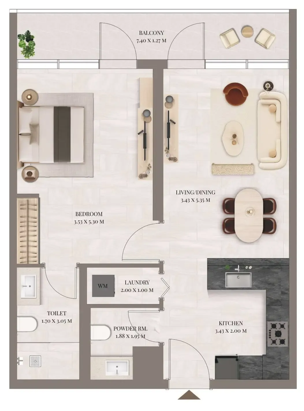 1 BR layout at Rivo