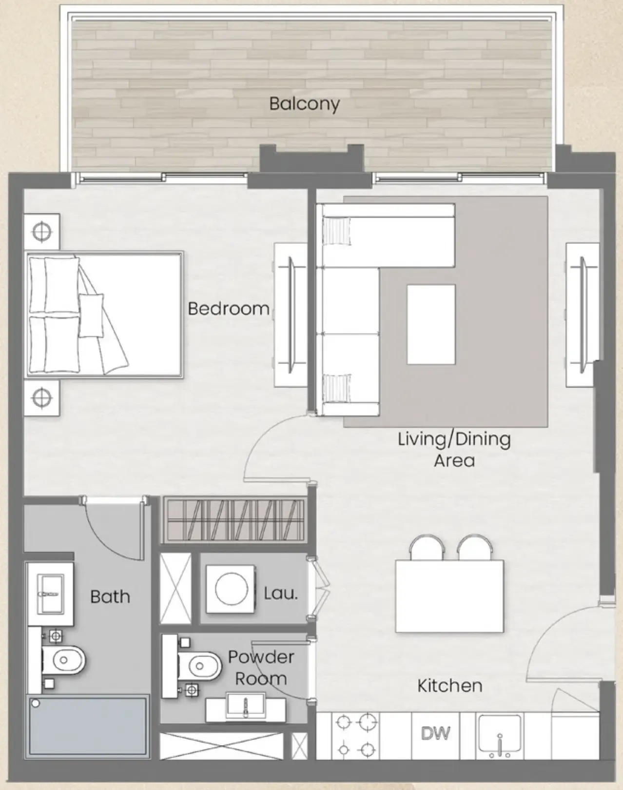 1 BR layout at Beverly Park