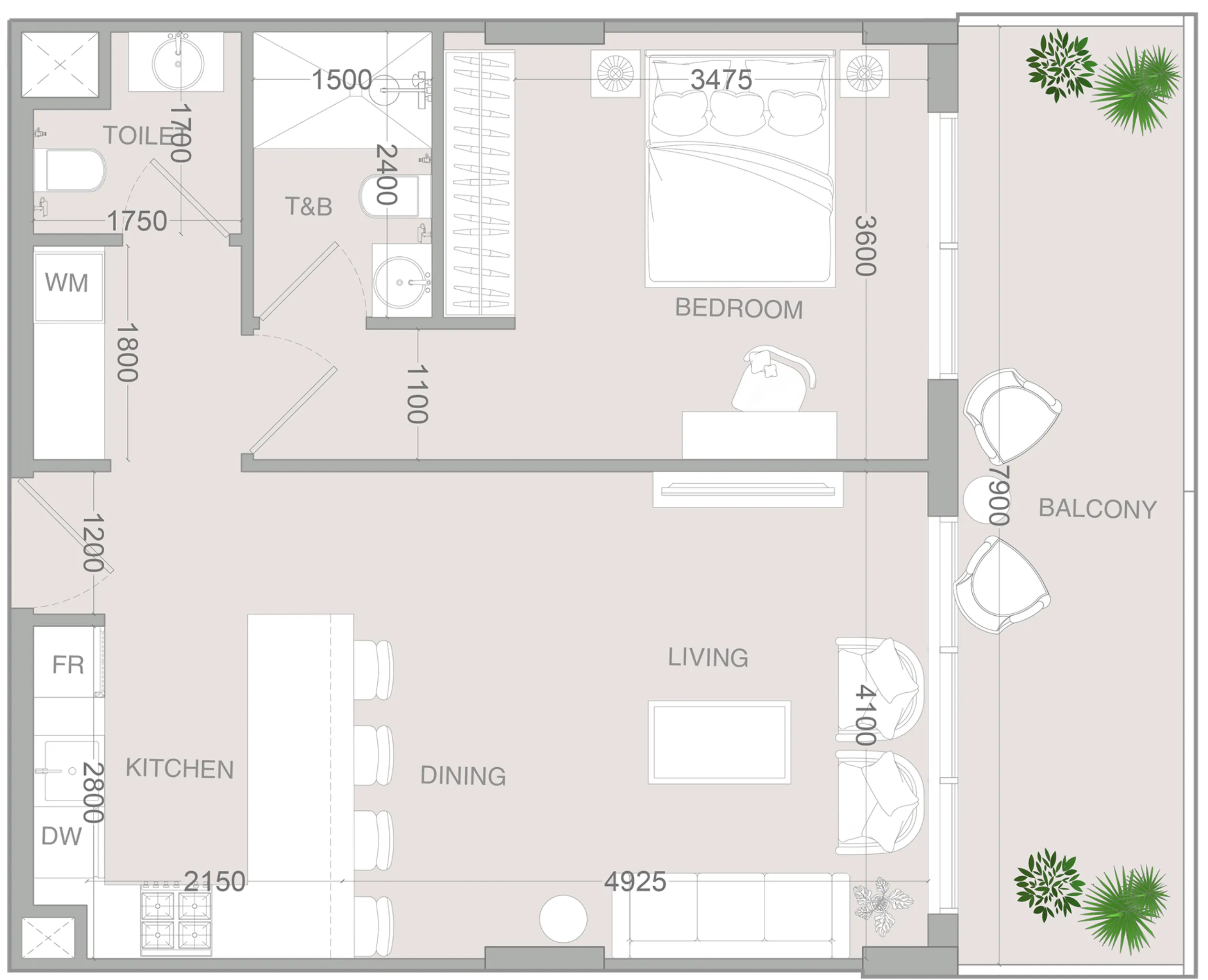 1 BR layout at IR1DIAN Park 2