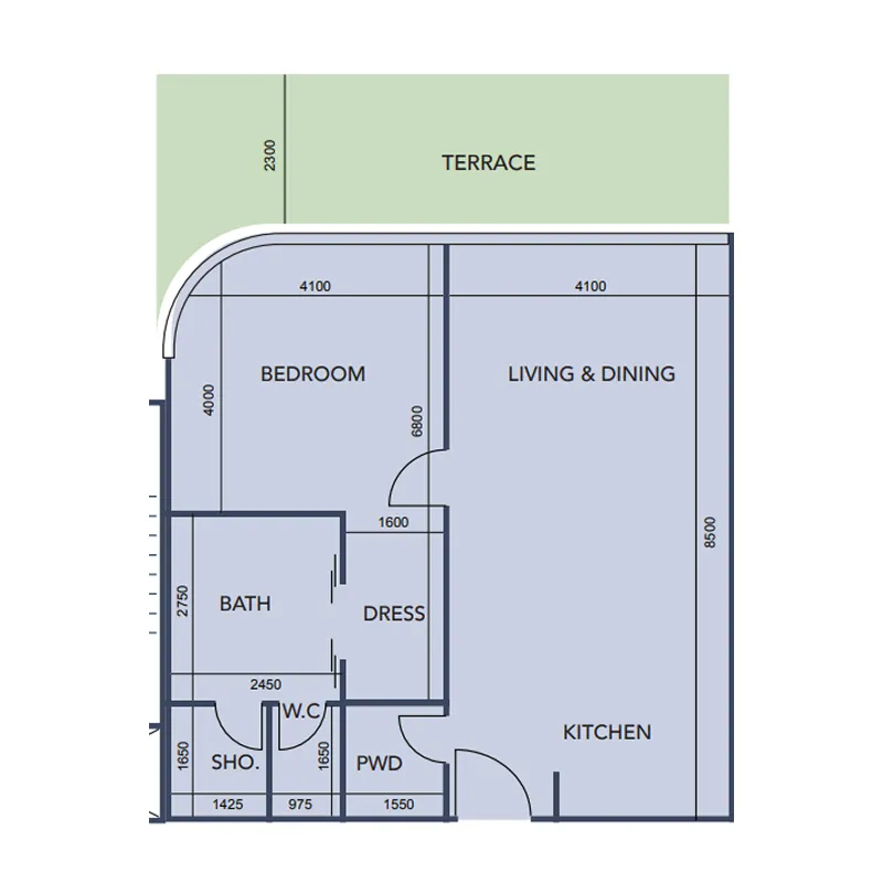 1 BR layout at Cotier House