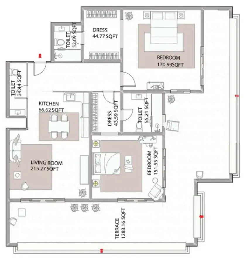 Ajman Creek Towers 2 BR floor plan - Free Zone, Dubai - by GJ Properties