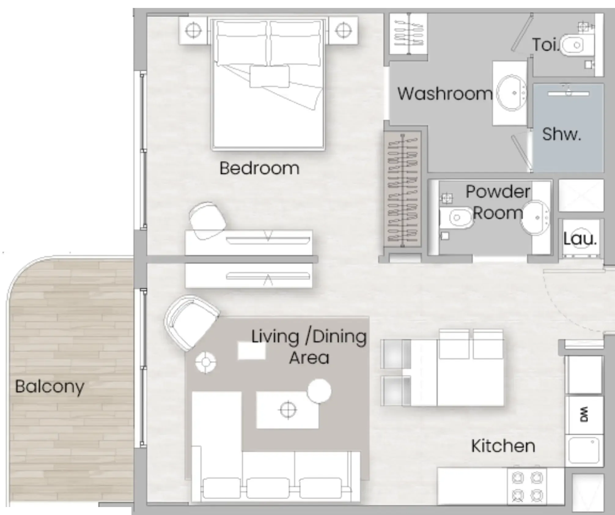 1 BR layout at One Beverly