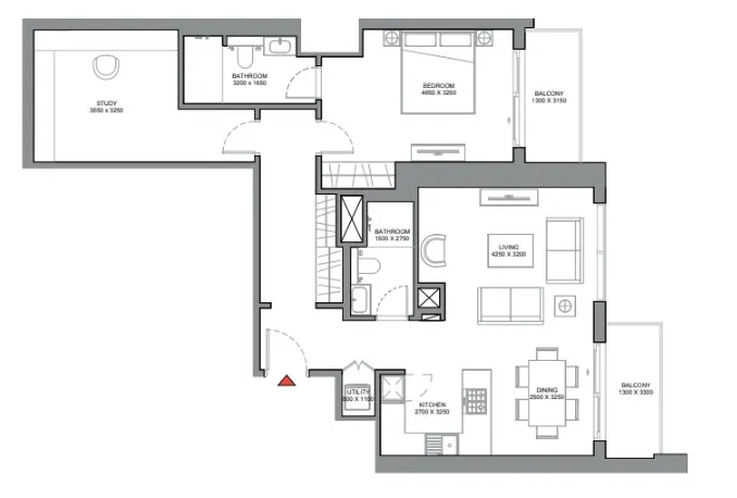 1 BR layout at 350 Riverside Crescent