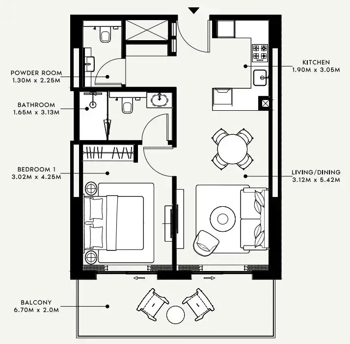 1 BR layout at Azizi Venice 