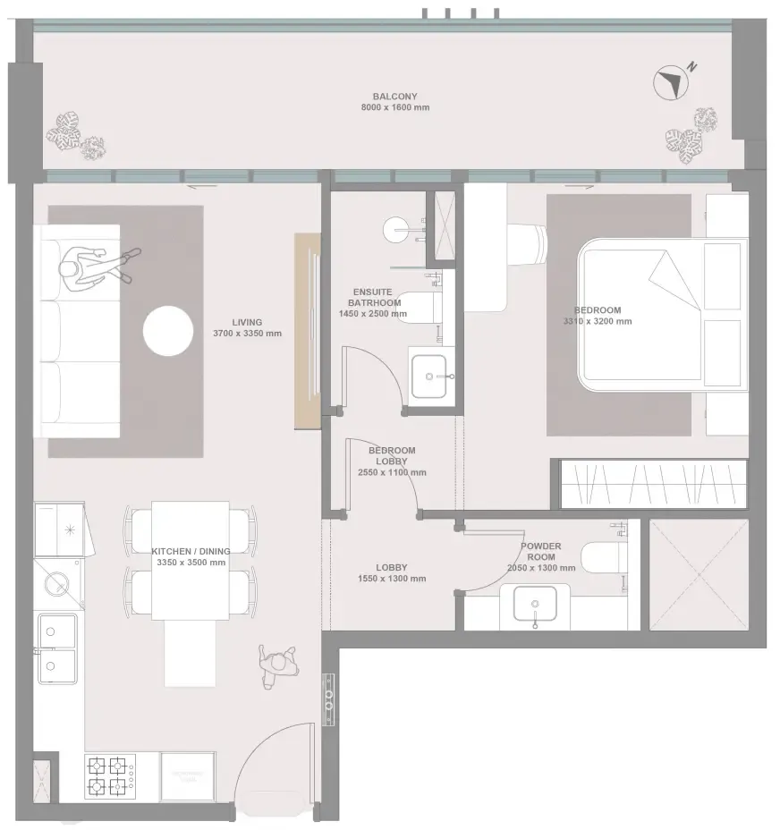 1 BR layout at Linea by Holm
