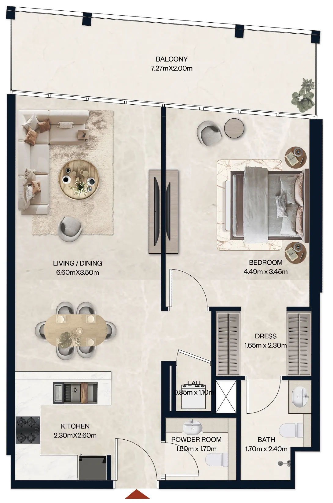 1 BR layout at Norah Residence