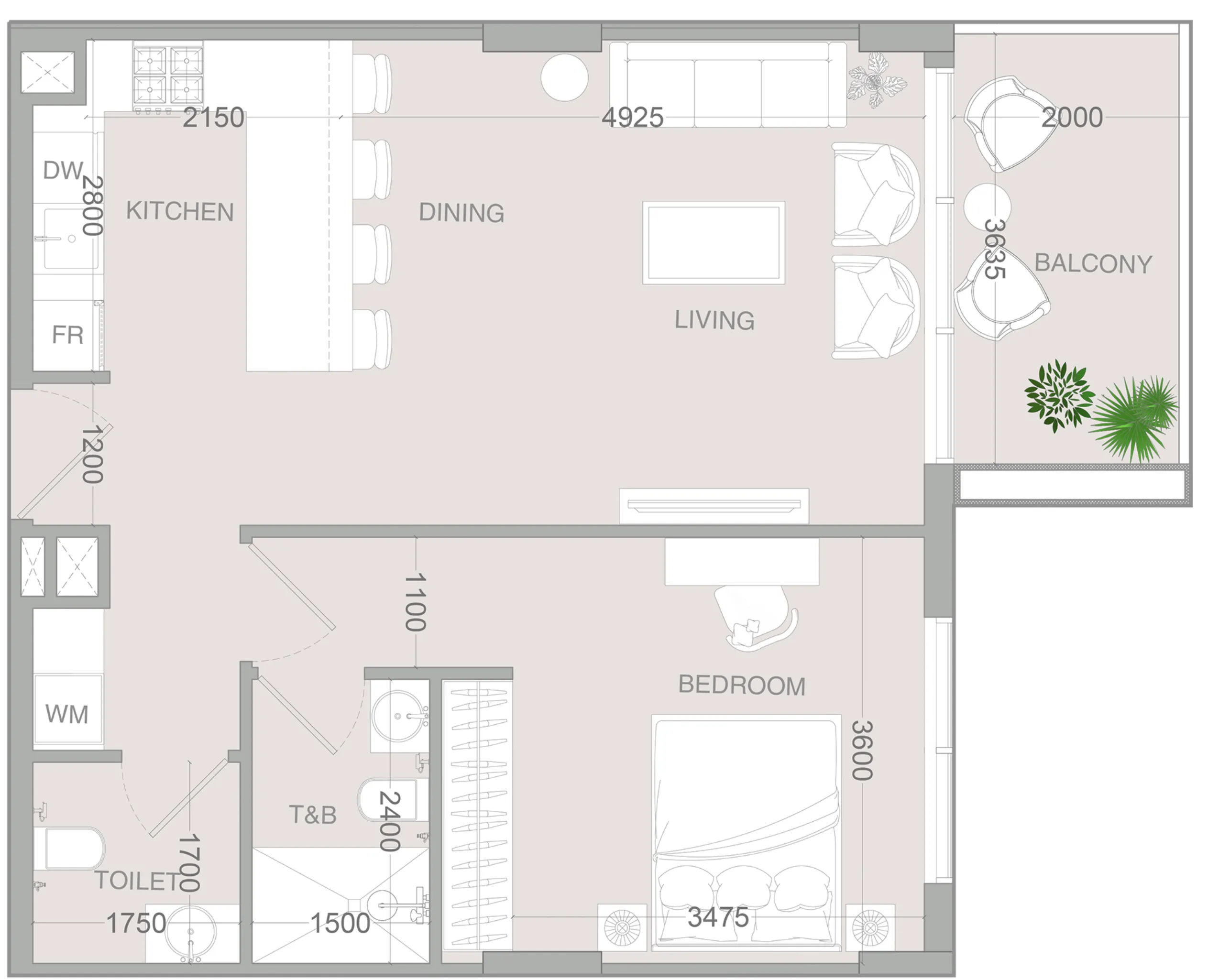 1 BR layout at IR1DIAN Park 2
