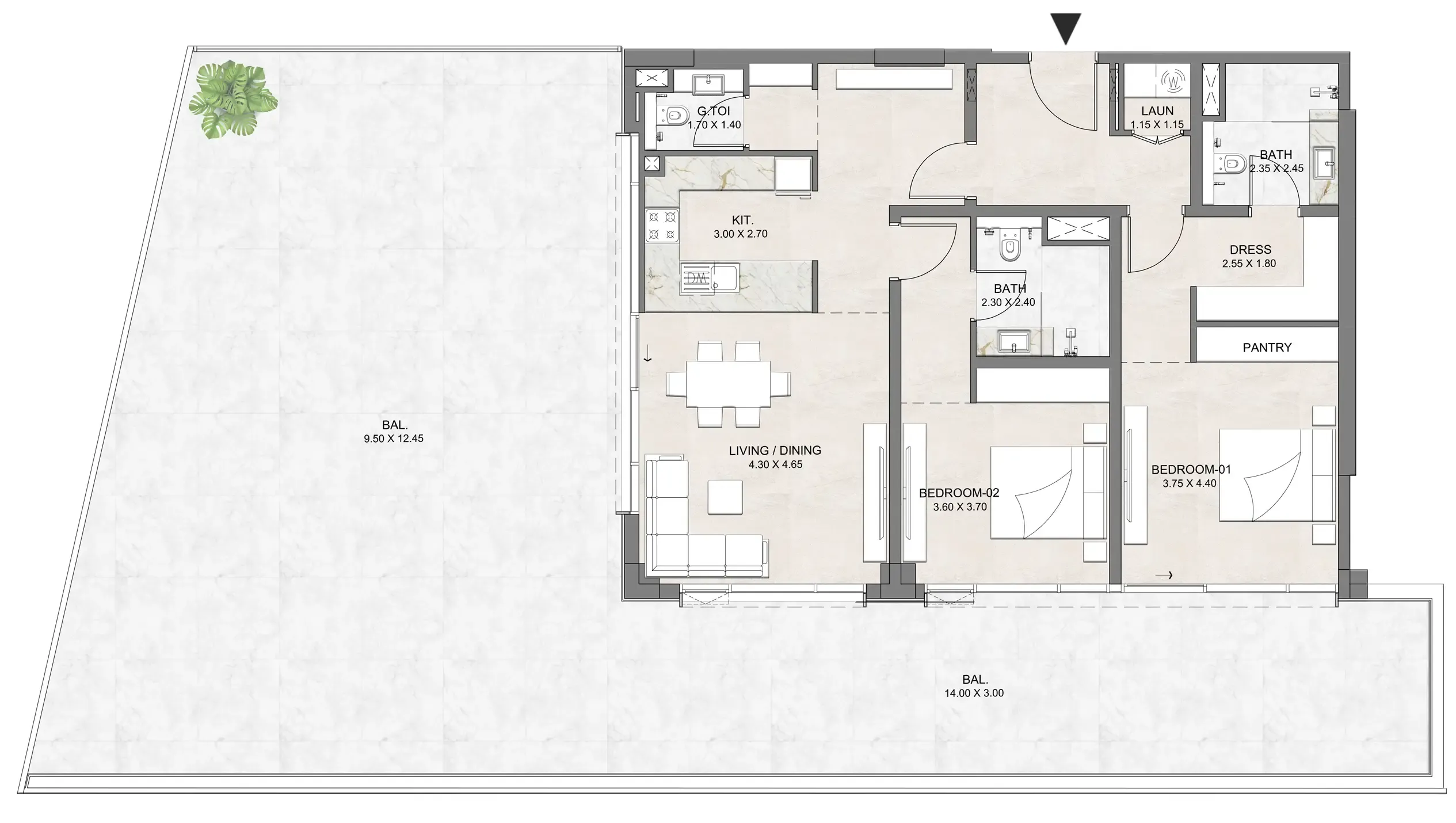 2 BR layout at Luzora Residence