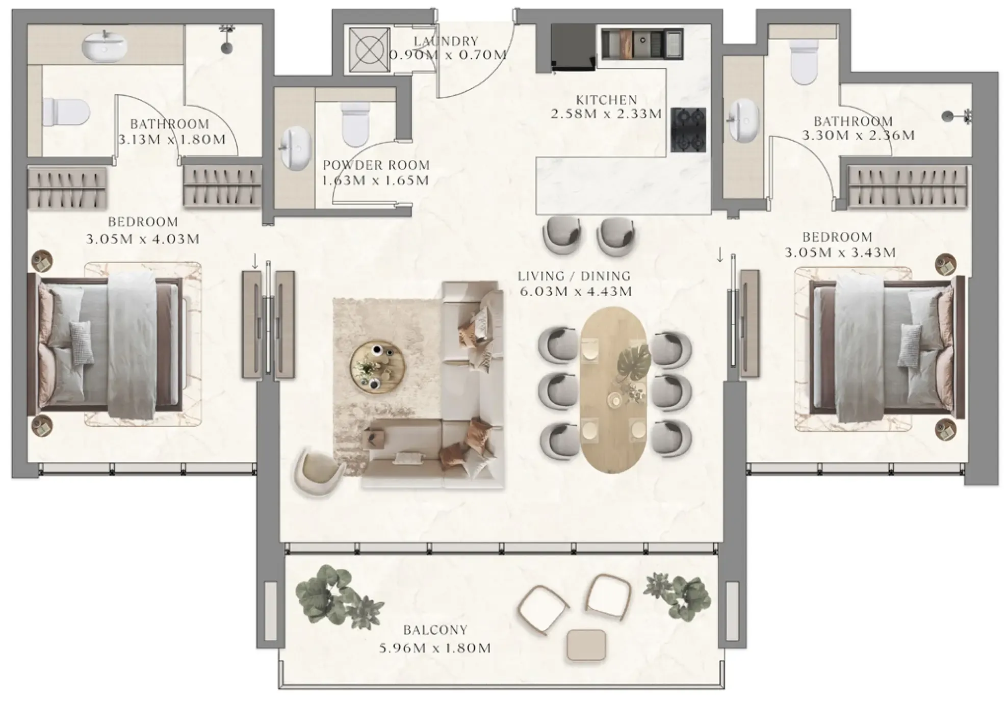 2 BR layout at The Collection at Taiyo