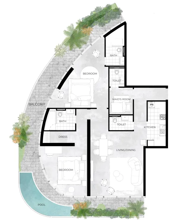 2 BR layout at Trussardi Residences
