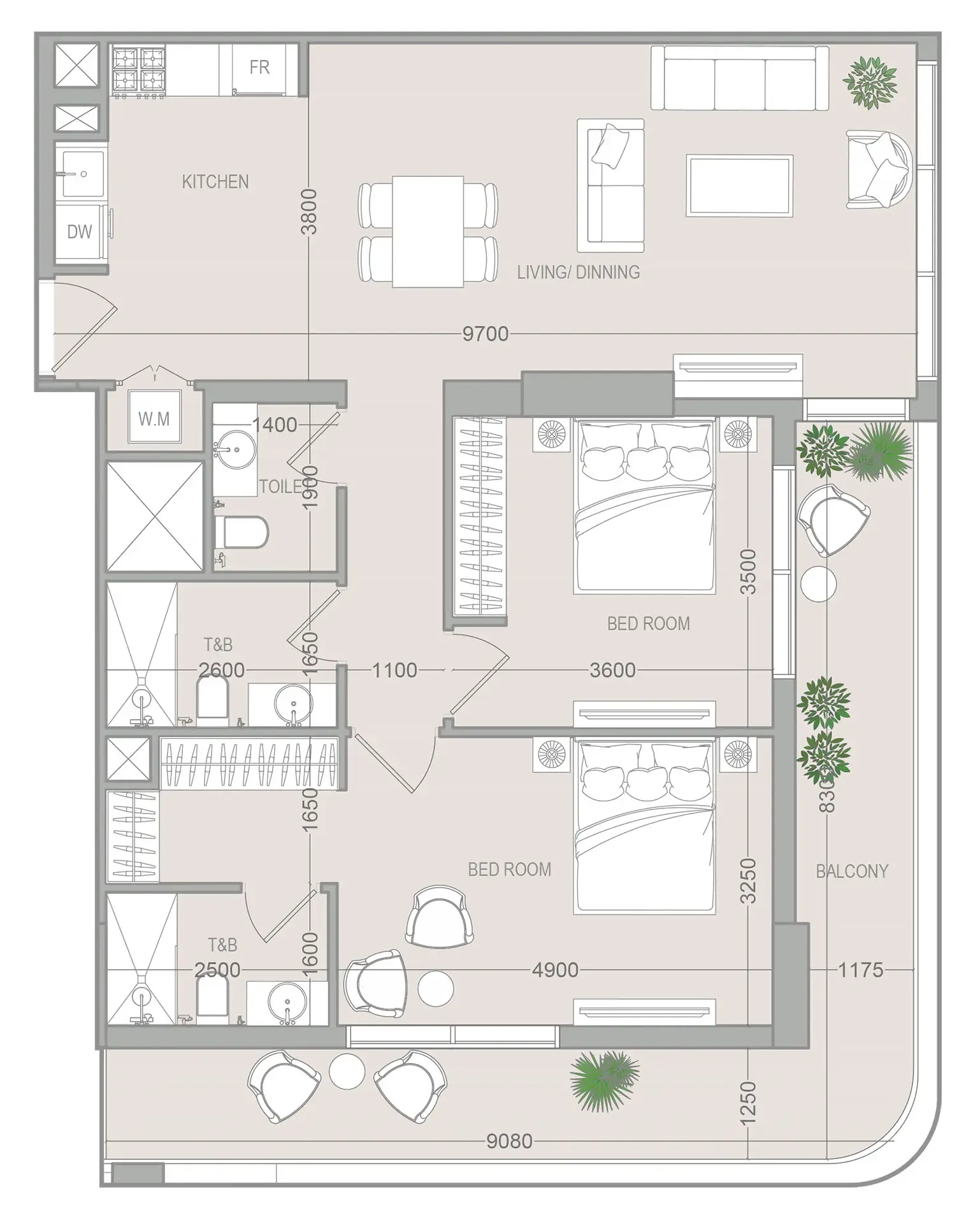 2 BR layout at VERDAN1A 5