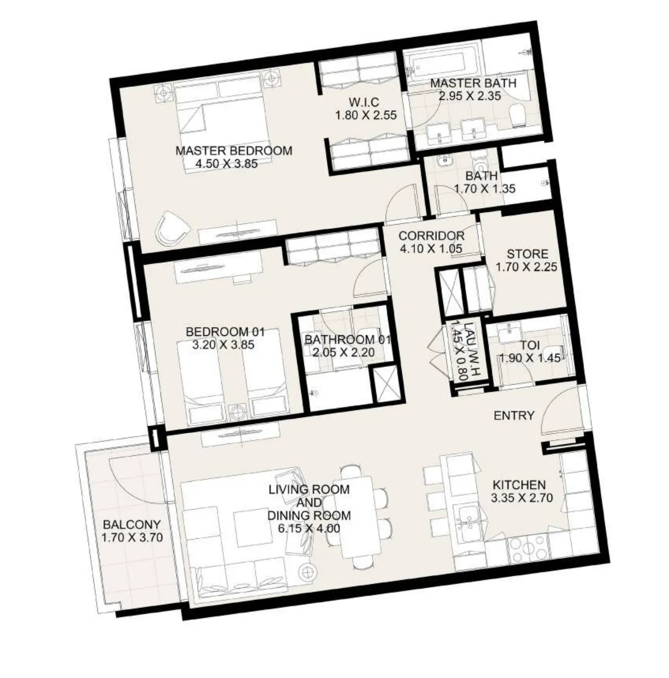 2 BR layout at Canal Front Residences 3 and 4