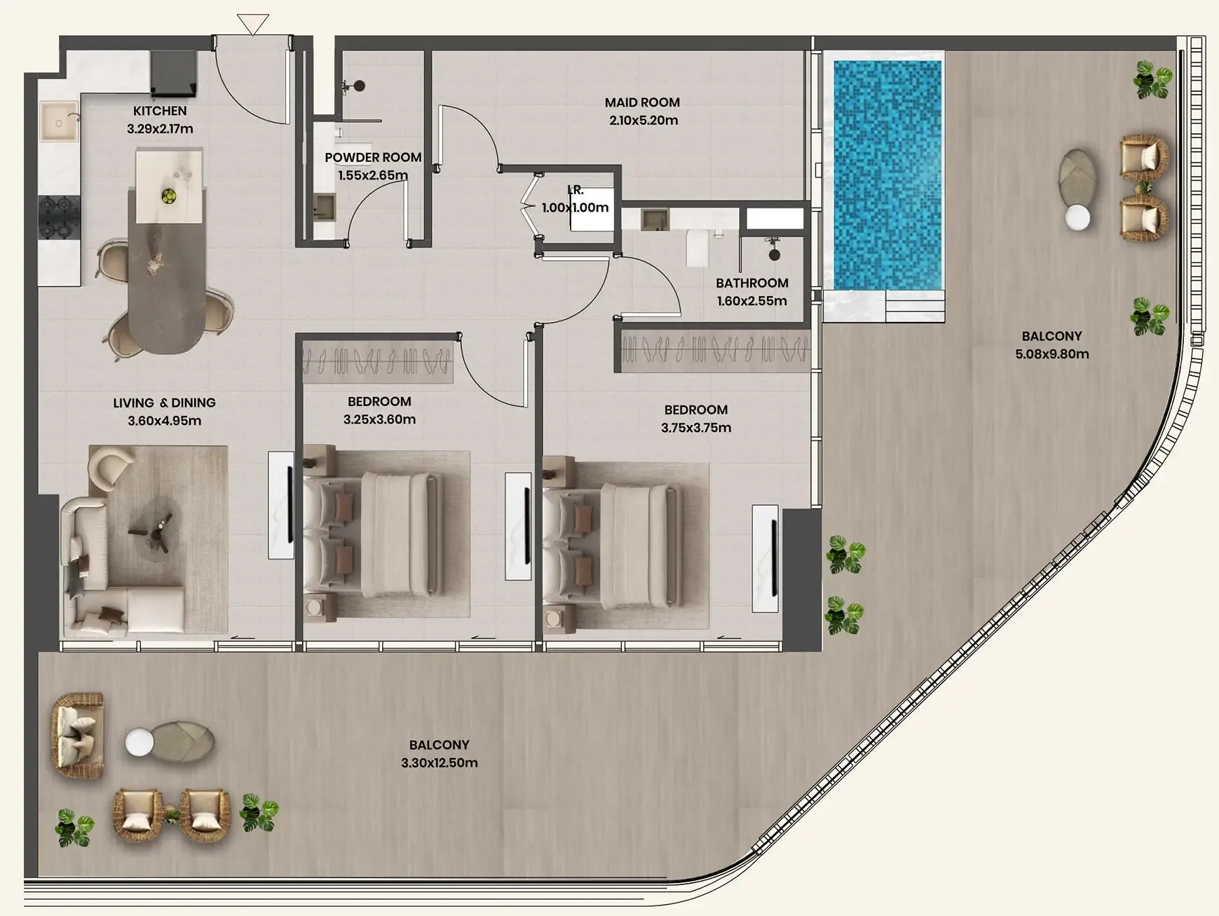 2 BR layout at Divine Al Barari