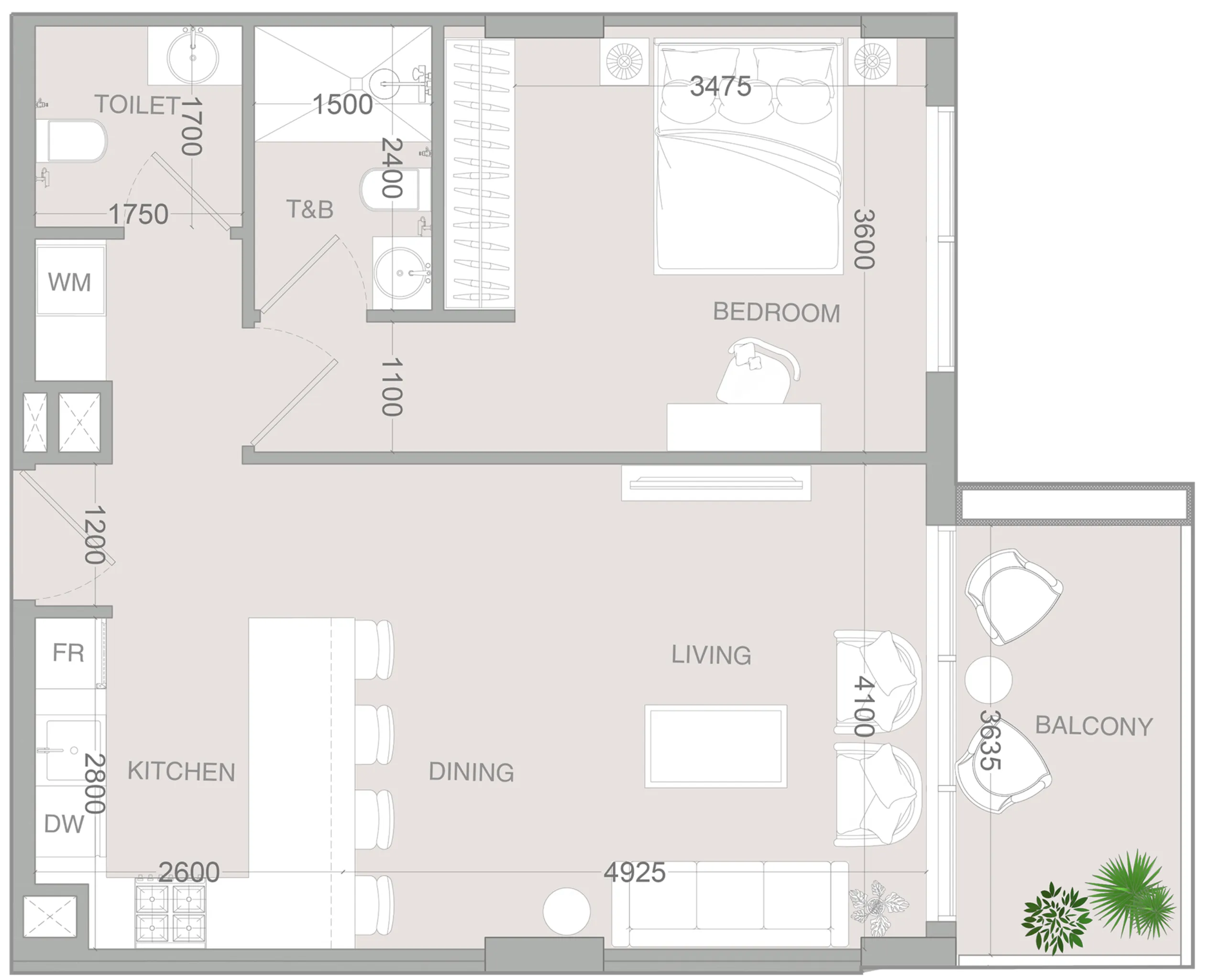 1 BR layout at IR1DIAN Park 2