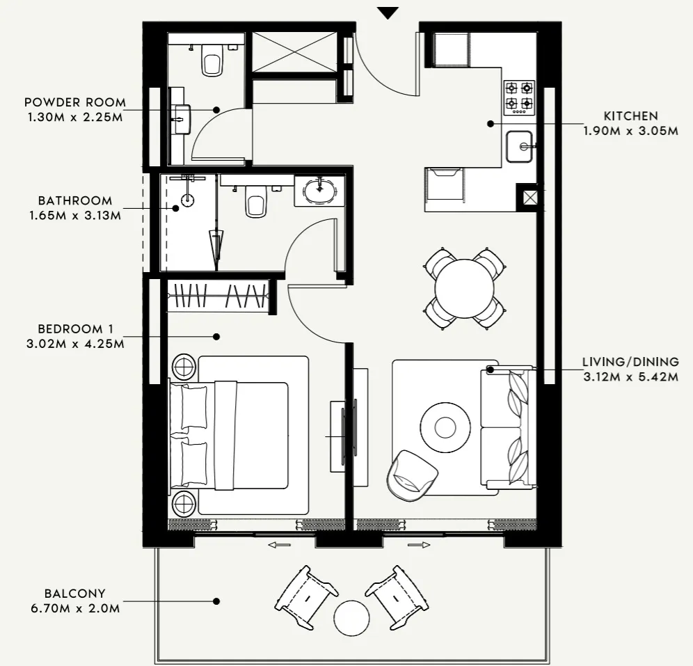 1 BR layout at Azizi Venice 