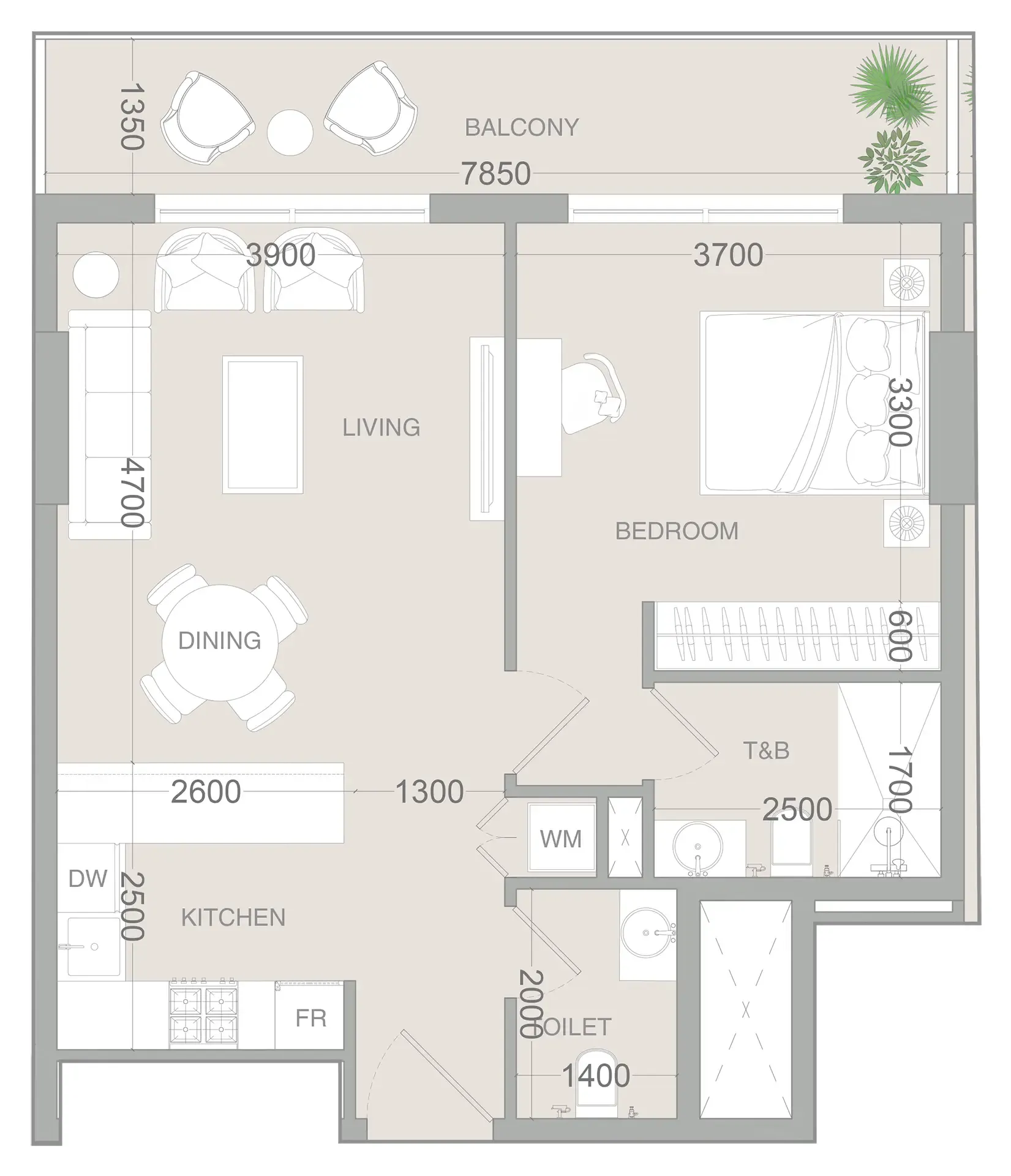 1 BR layout at VERDAN1A 3