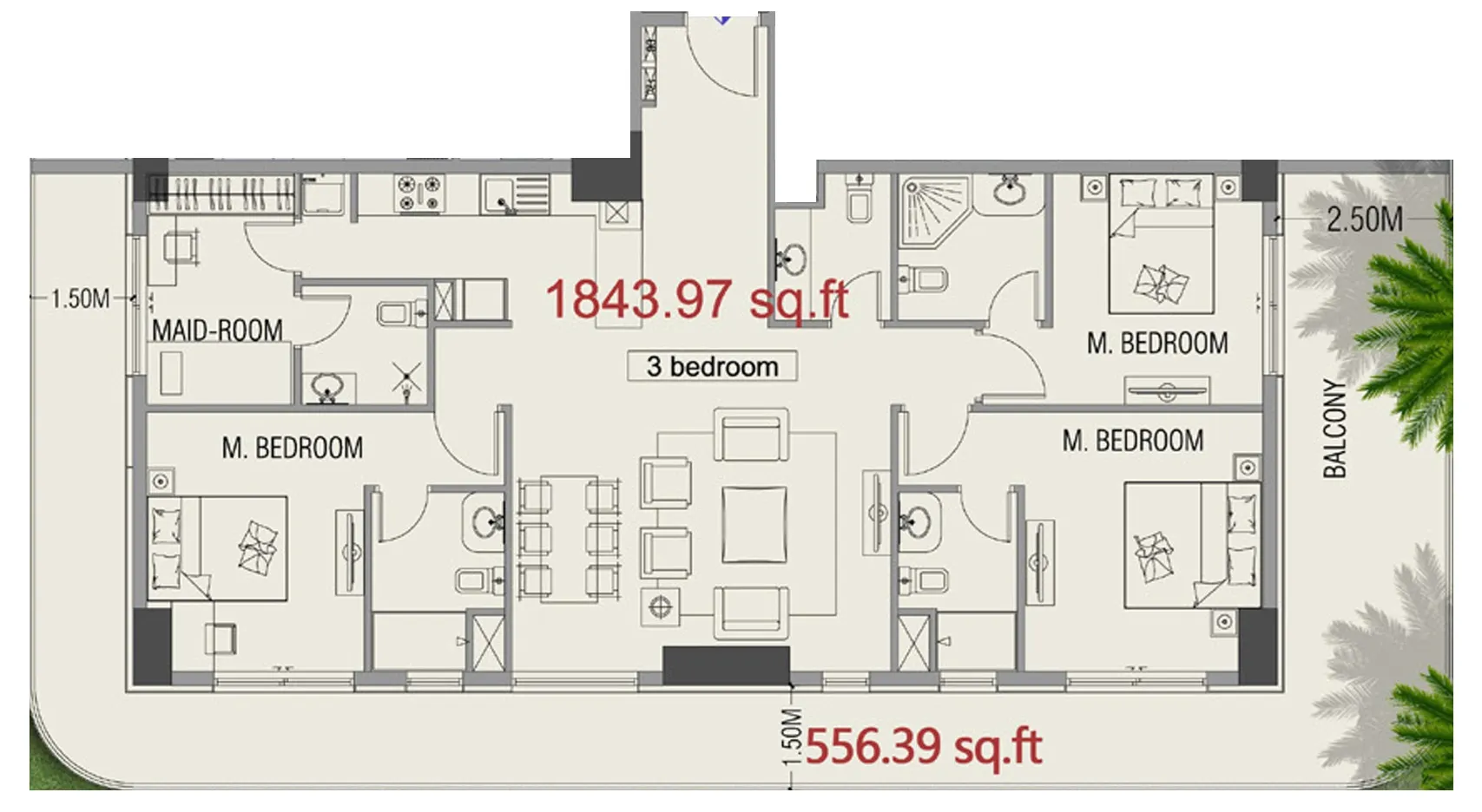 3 BR layout at Forest City