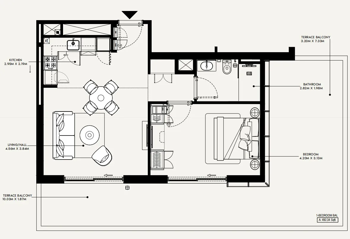 1 BR layout at Azizi Jewel