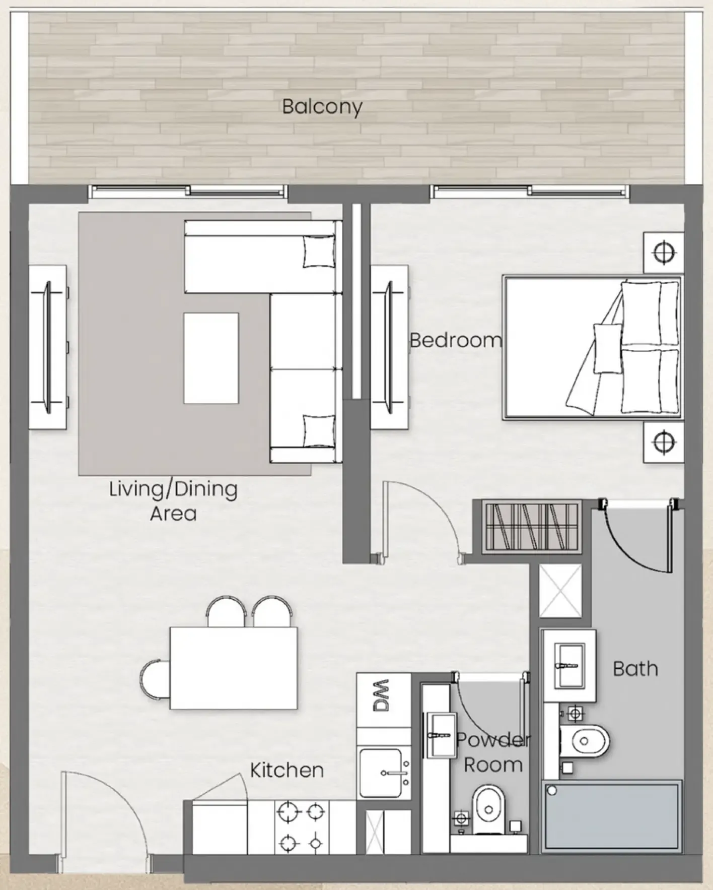 1 BR layout at Beverly Park