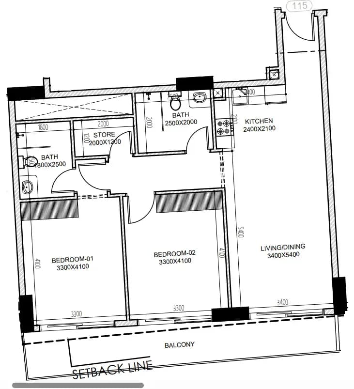 2 BR layout at Astra South