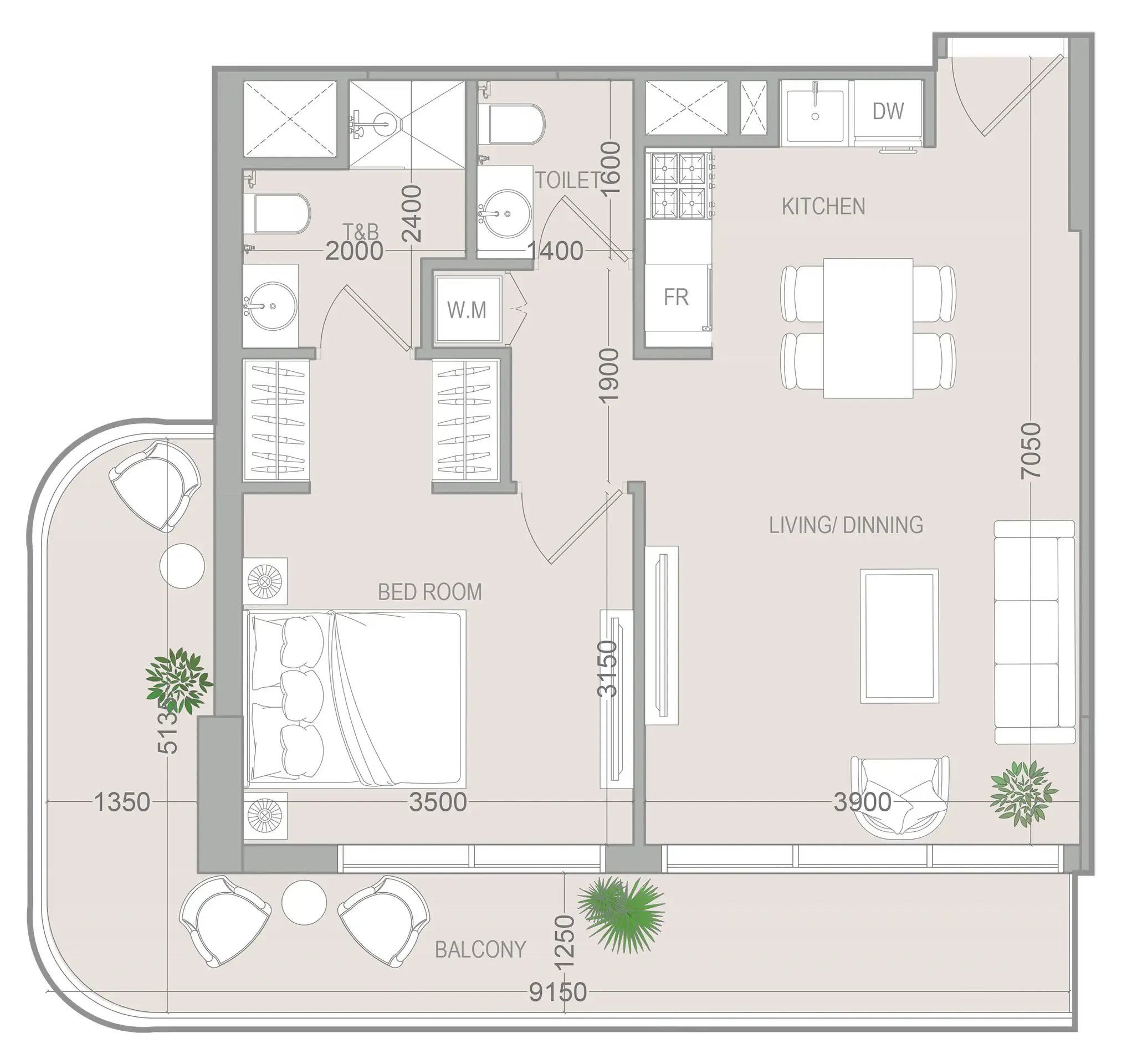 1 BR layout at VERDAN1A 5