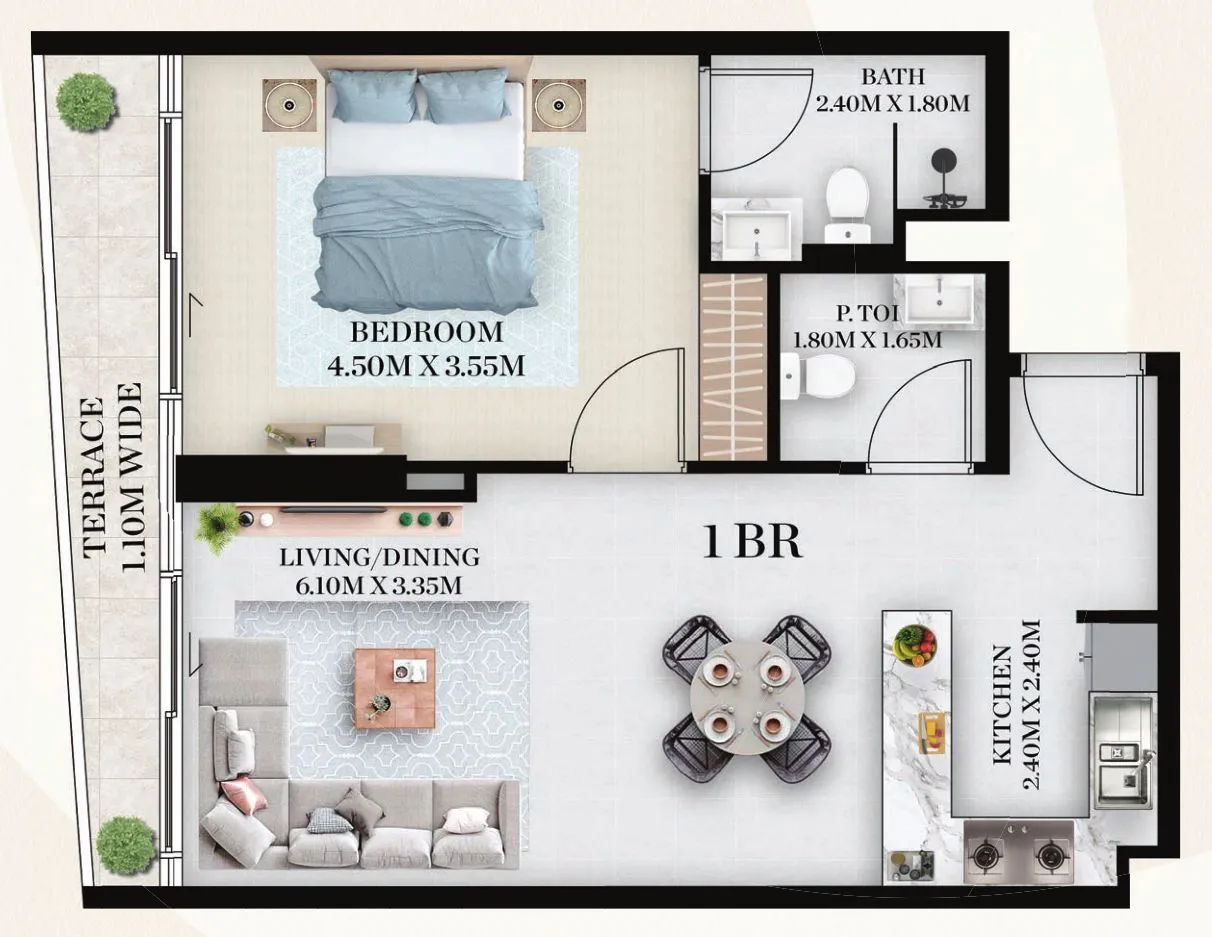 1 BR layout at Chapter 01 by Newbury