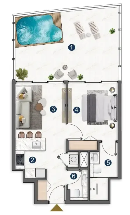 1 BR layout at Voxa Pantheon