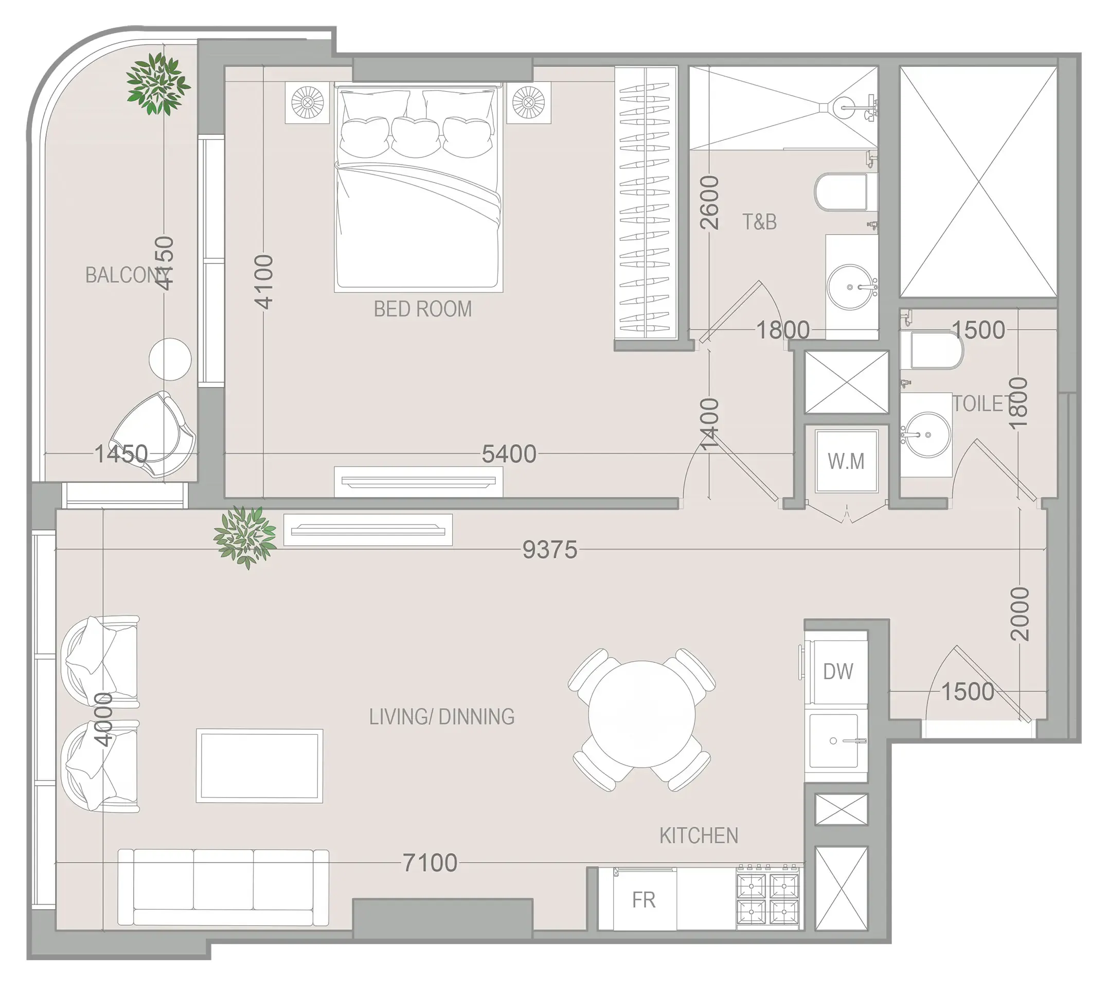 1 BR layout at VERDAN1A 5