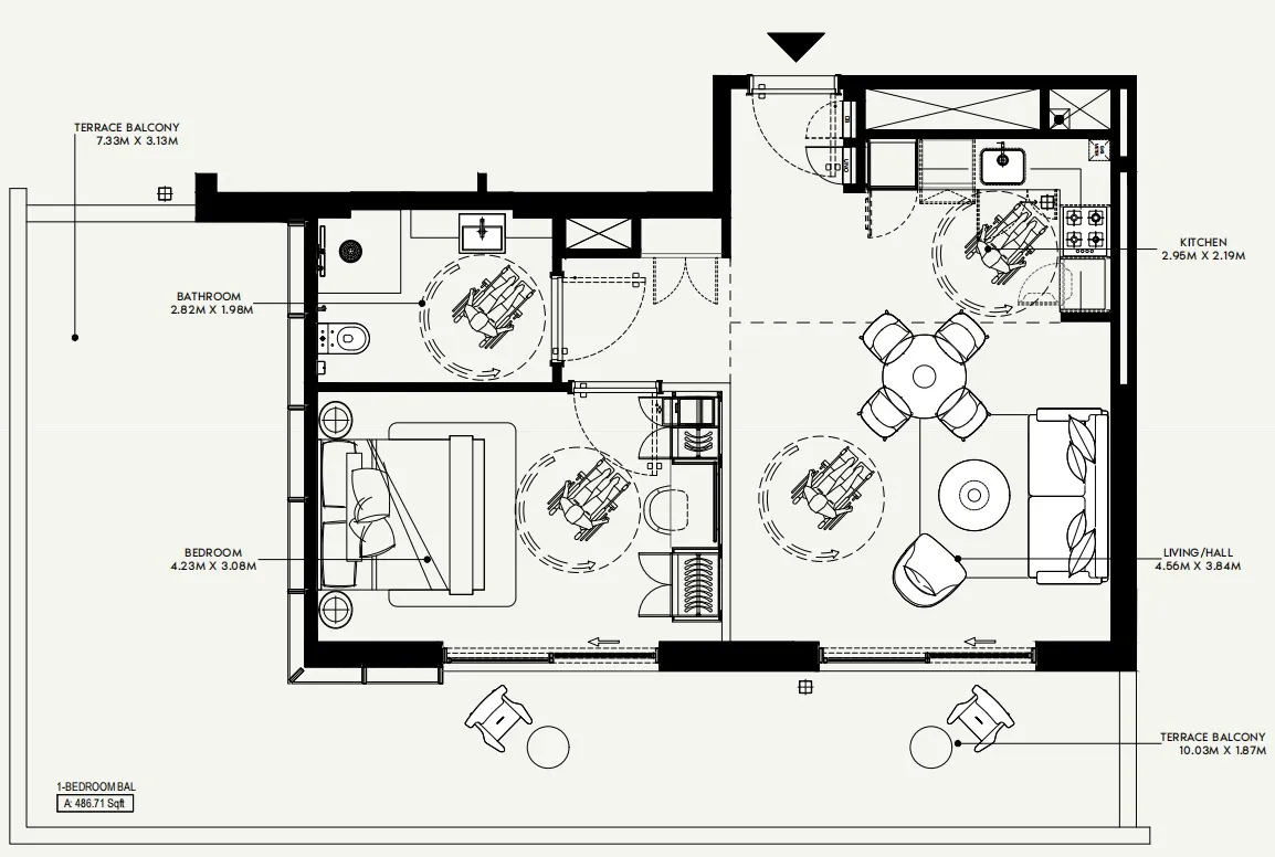 1 BR layout at Azizi Jewel