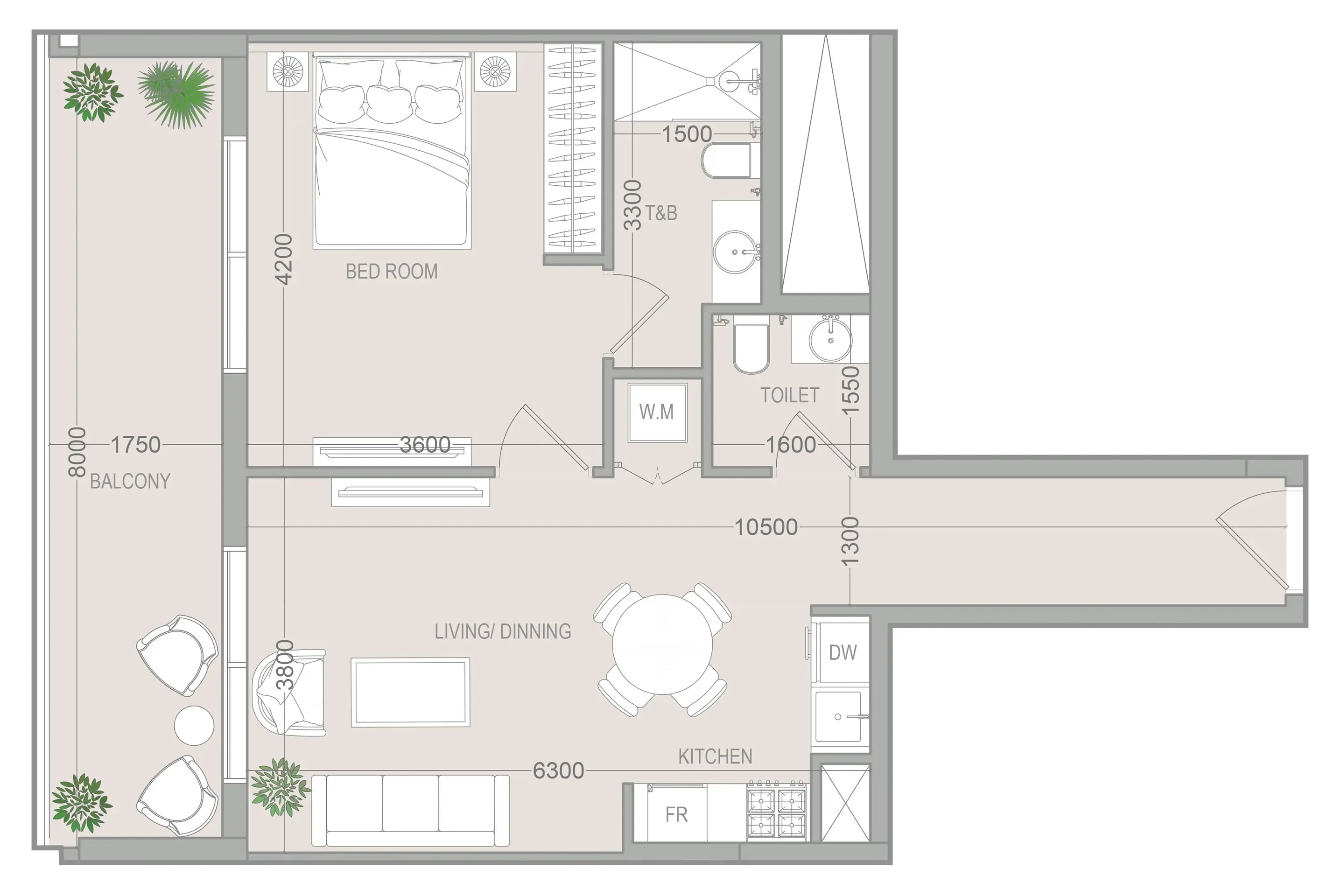 1 BR layout at VERDAN1A 5