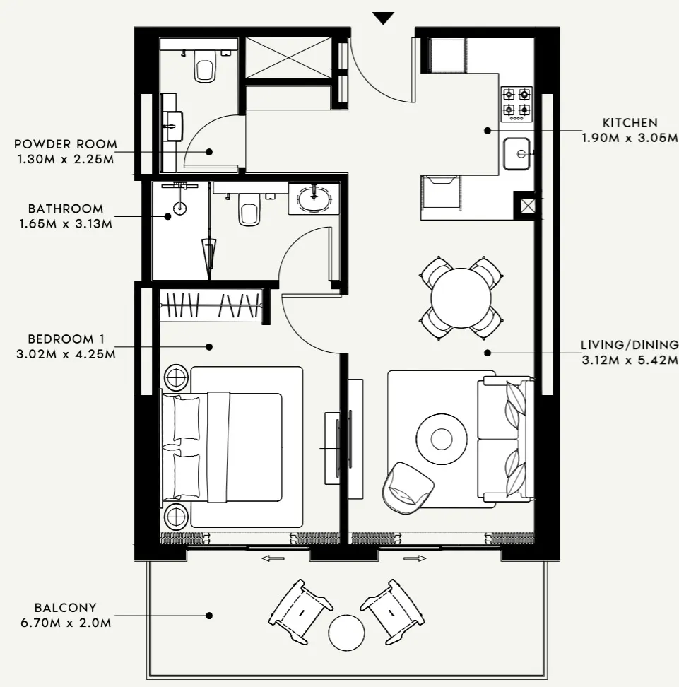 1 BR layout at Azizi Venice 