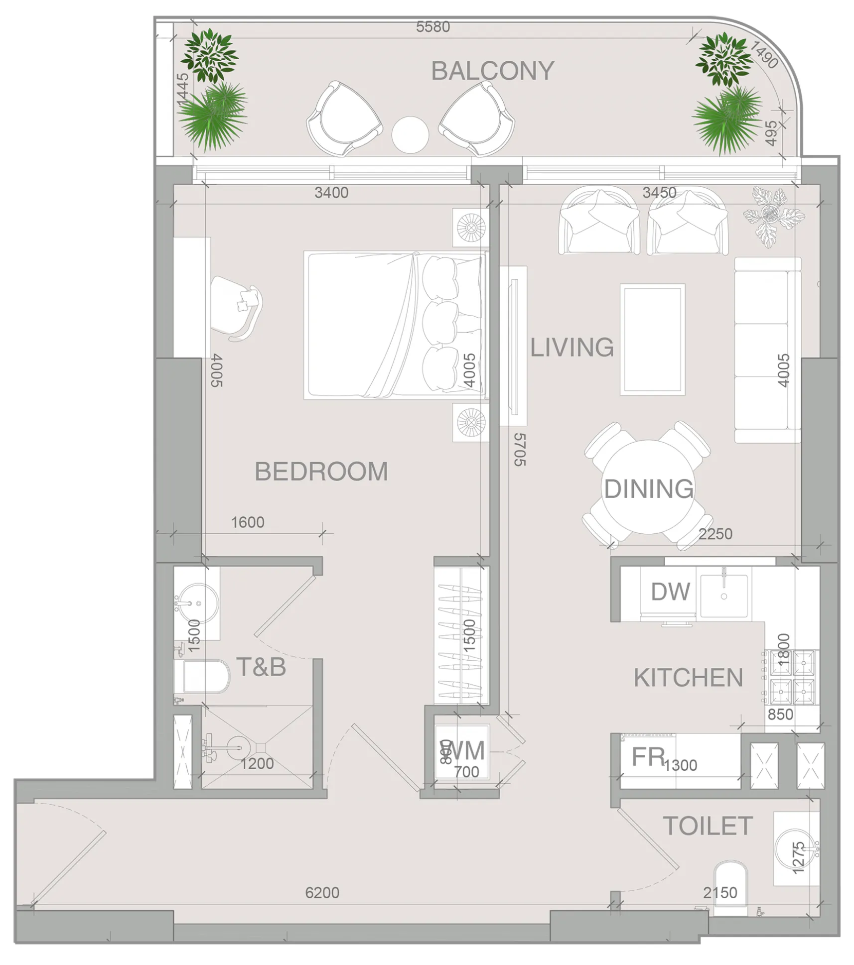1 BR layout at VERDAN1A 4
