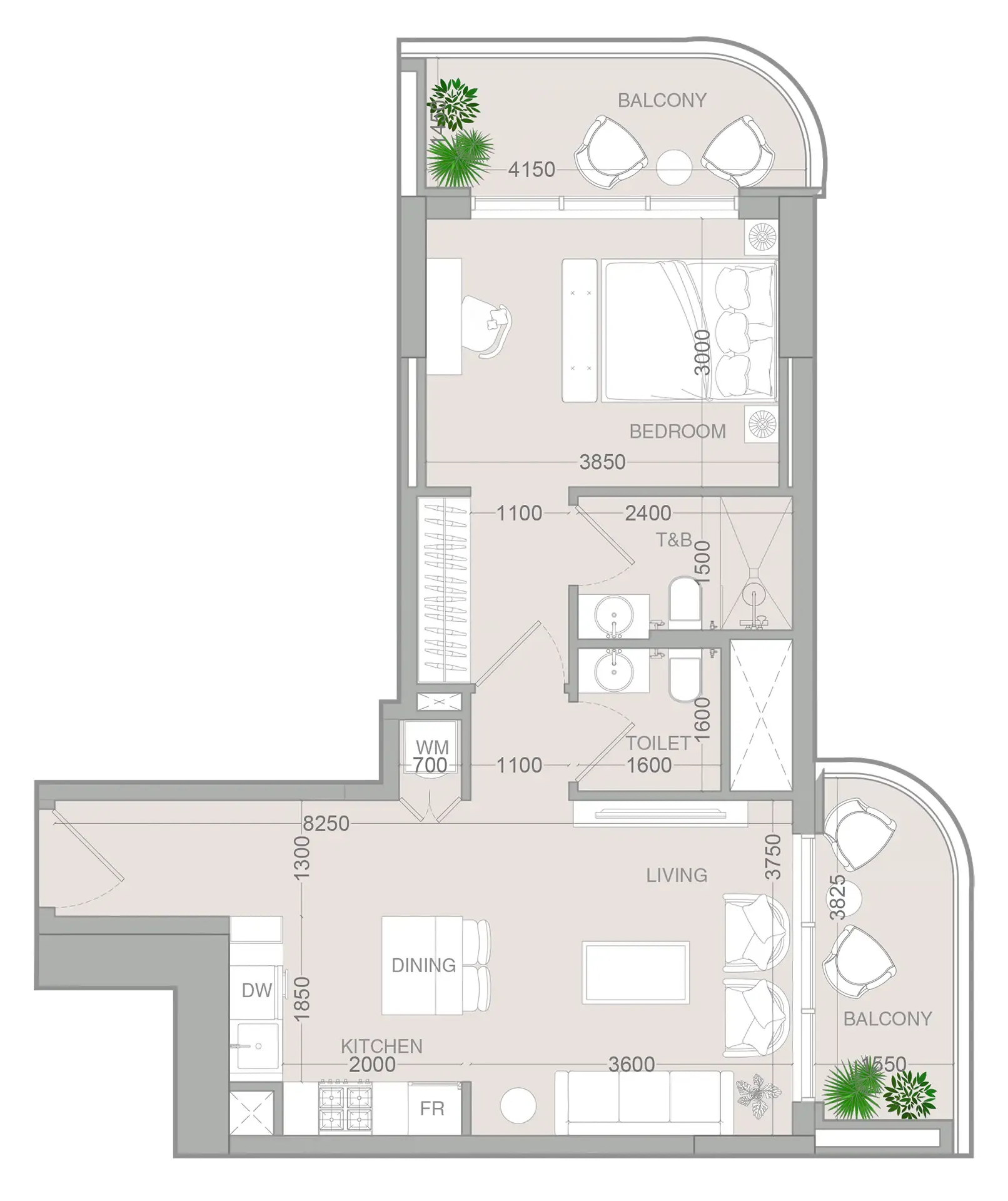 1 BR layout at ALTA V1EW