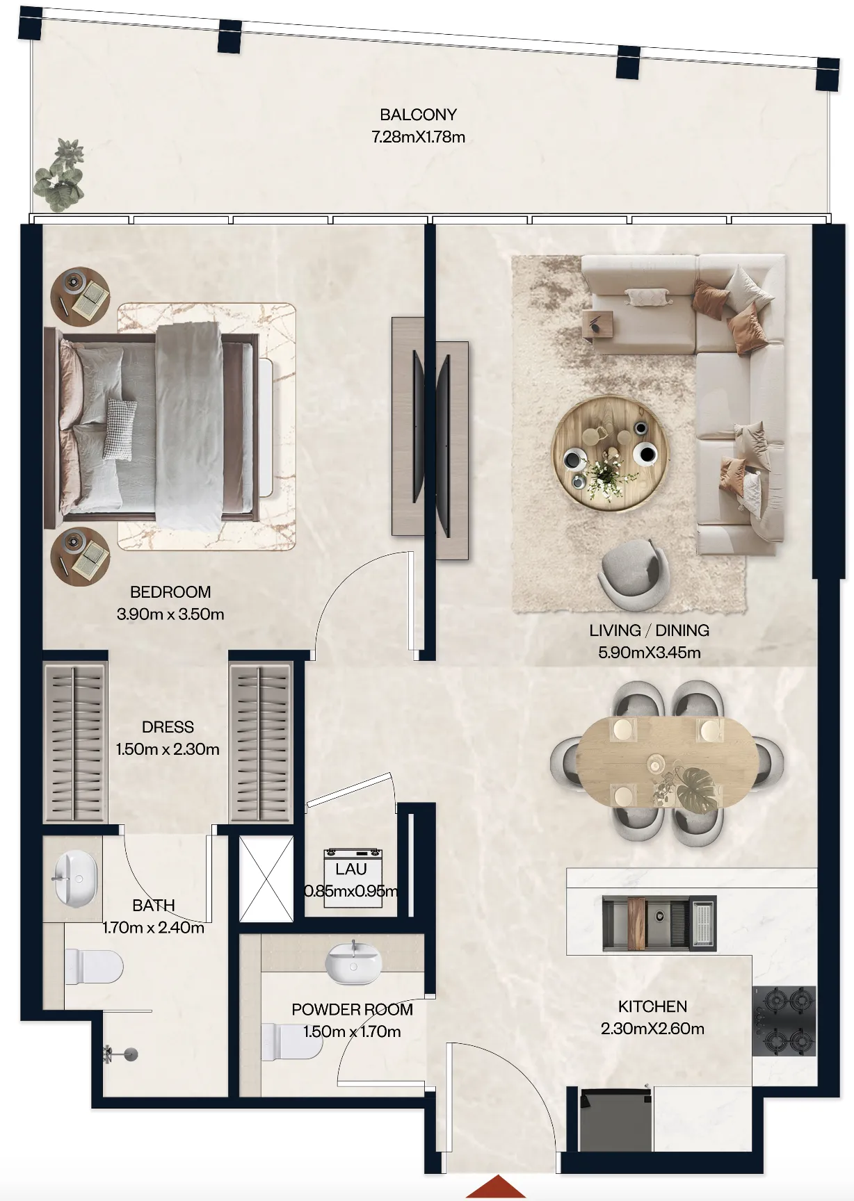1 BR layout at Norah Residence