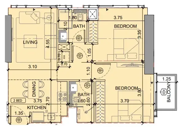 2 BR layout at Binghatti Etherea