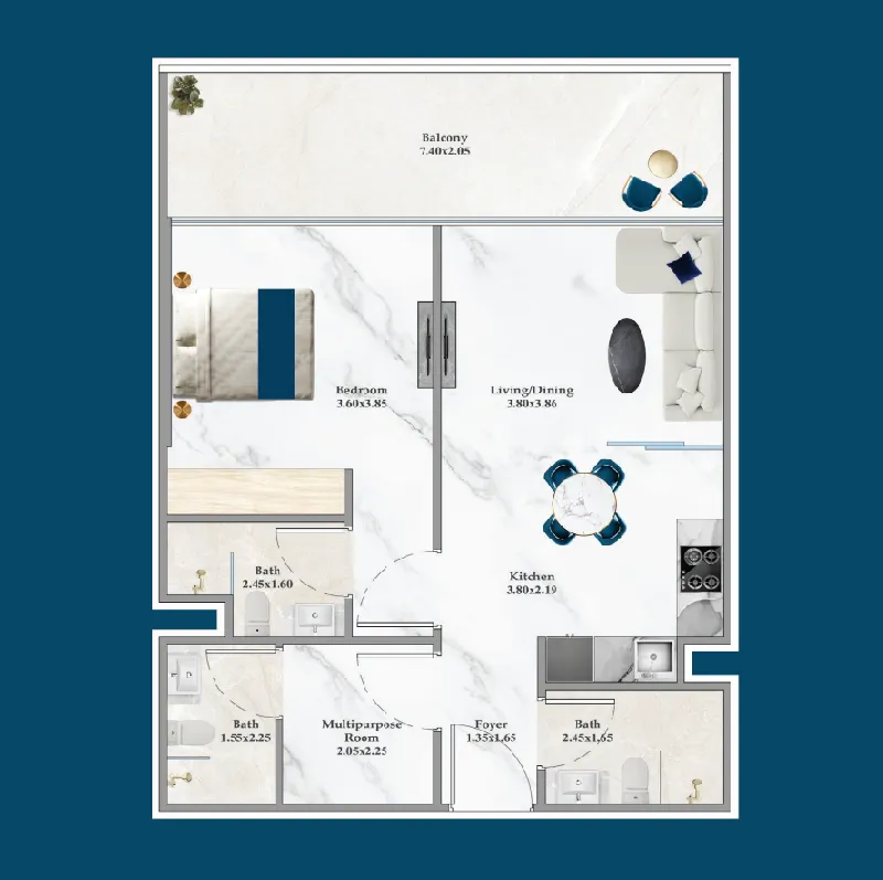 1 BR layout at Serenz