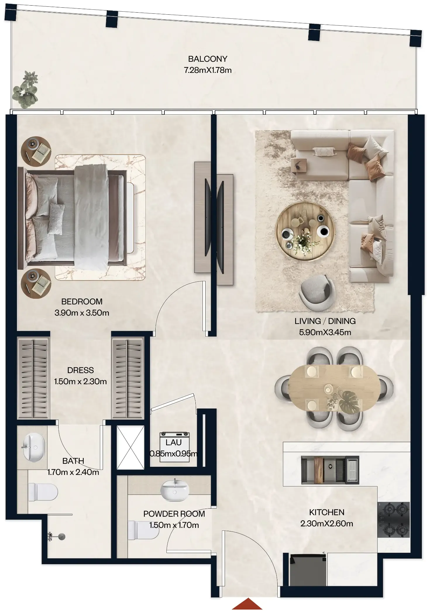 1 BR layout at Norah Residence