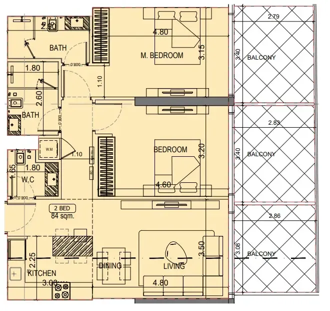2 BR layout at Project Maybach