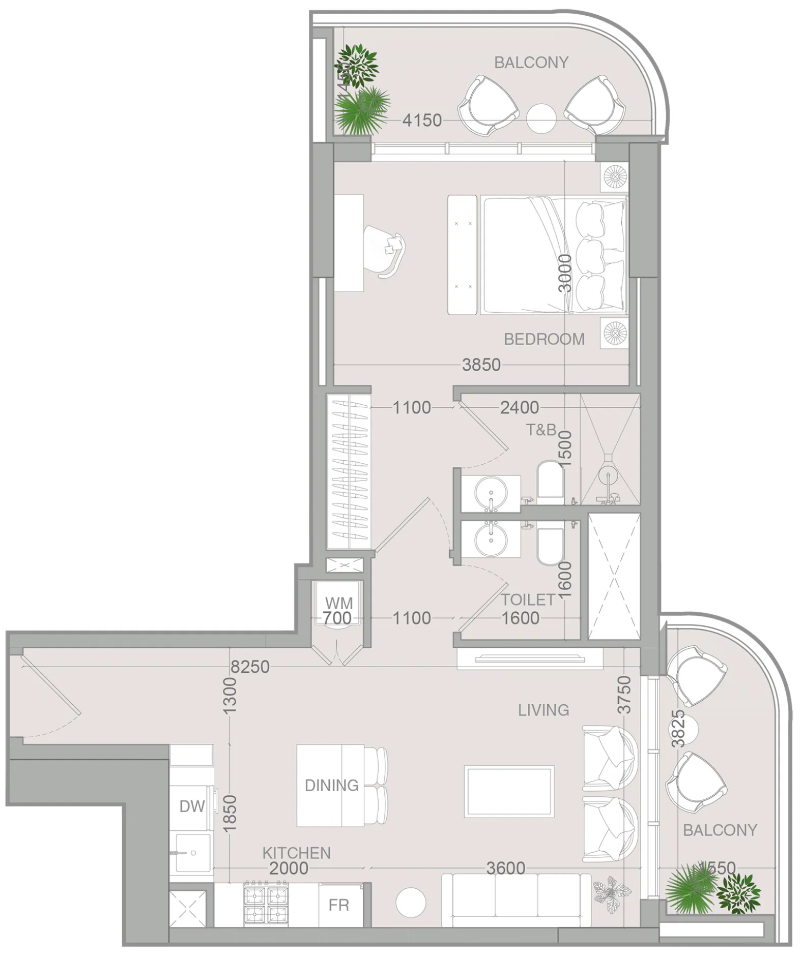 1 BR layout at ALTA V1EW